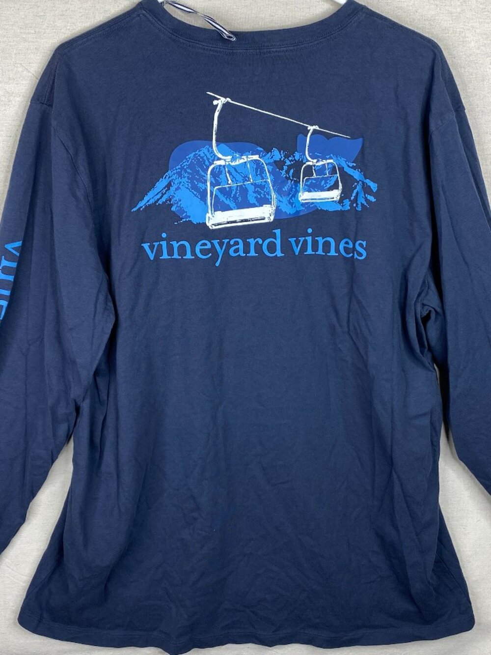 Vineyard Vines Ski Lift Whale XL Long Sleeve Shirt Overlay Blue Pocket Mens